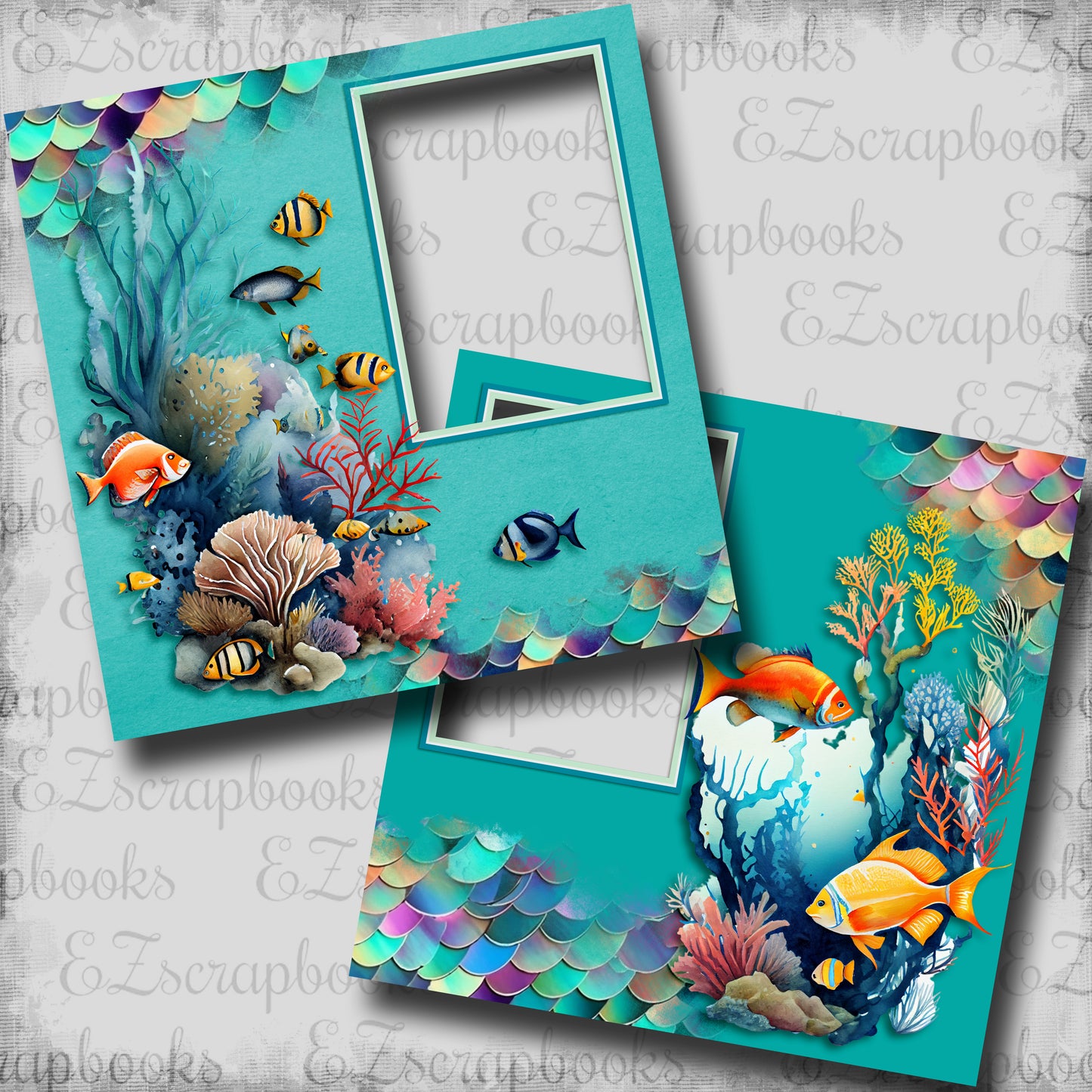 Underwater Sea Life Fish - EZ Digital Scrapbook Pages - INSTANT DOWNLOAD