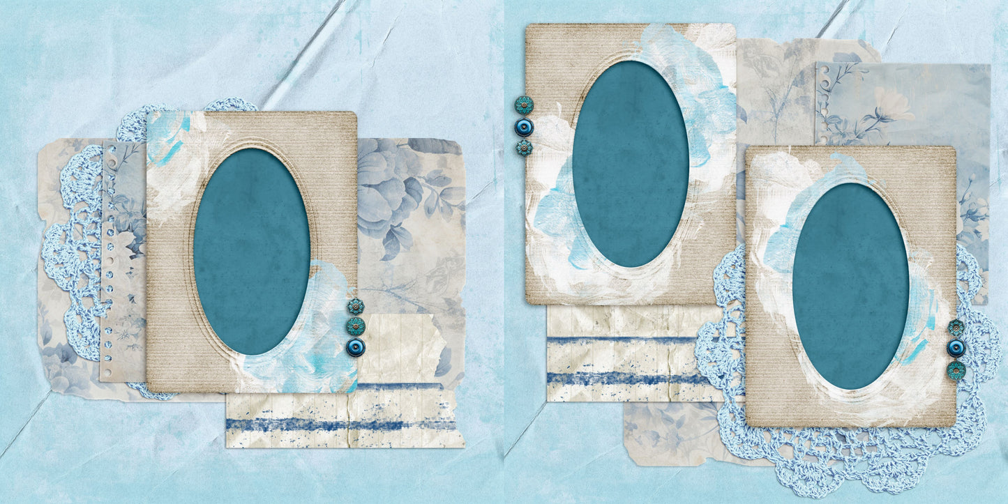 Beautiful Blues Doilies - Scrapbook Layout - 24-696