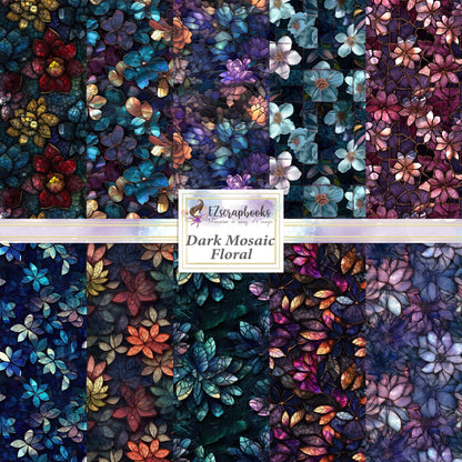 Dark Mosaic Floral - 12X12 Scrapbook Paper Pack - 8444