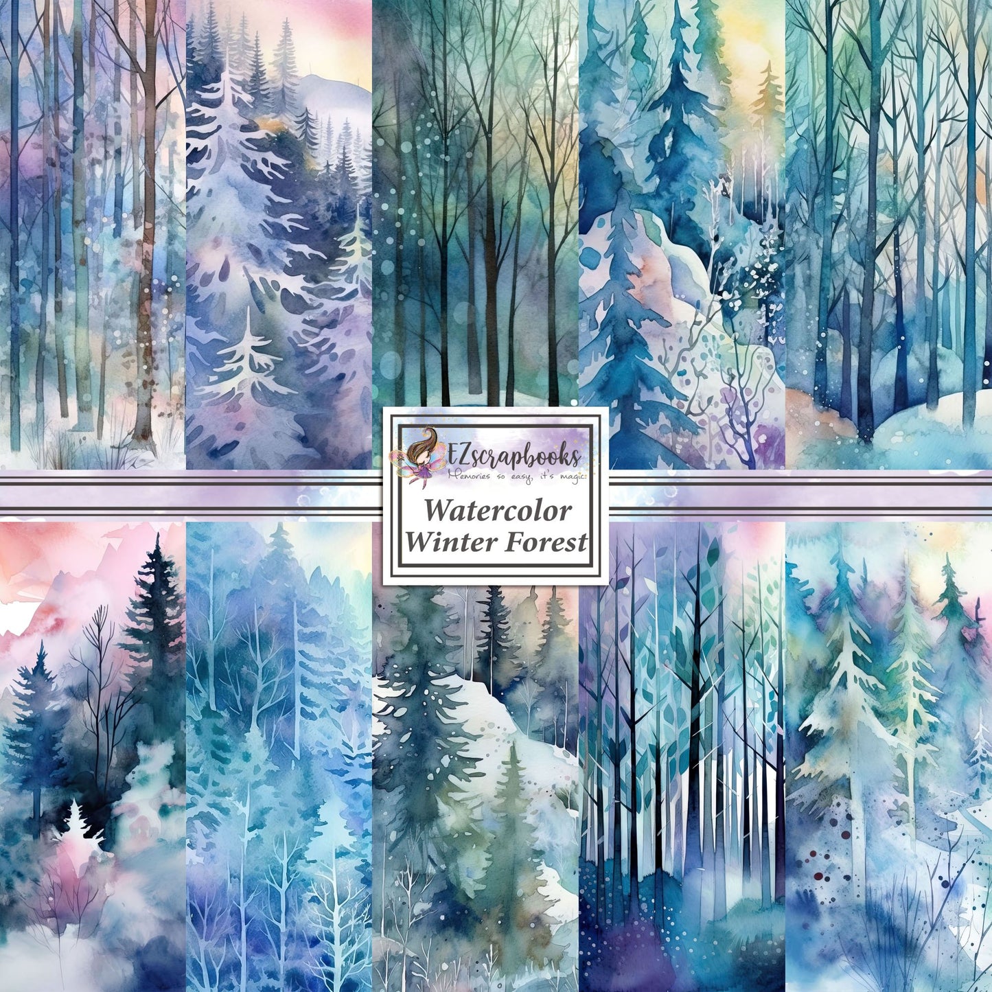 Watercolor Winter Forest 12X12 Paper Pack - 8492