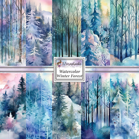 Watercolor Winter Forest 12X12 Paper Pack - 8492
