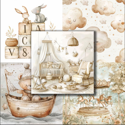 Neutral Watercolor Baby - 12X12 Scrapbook Paper Pack - 8993