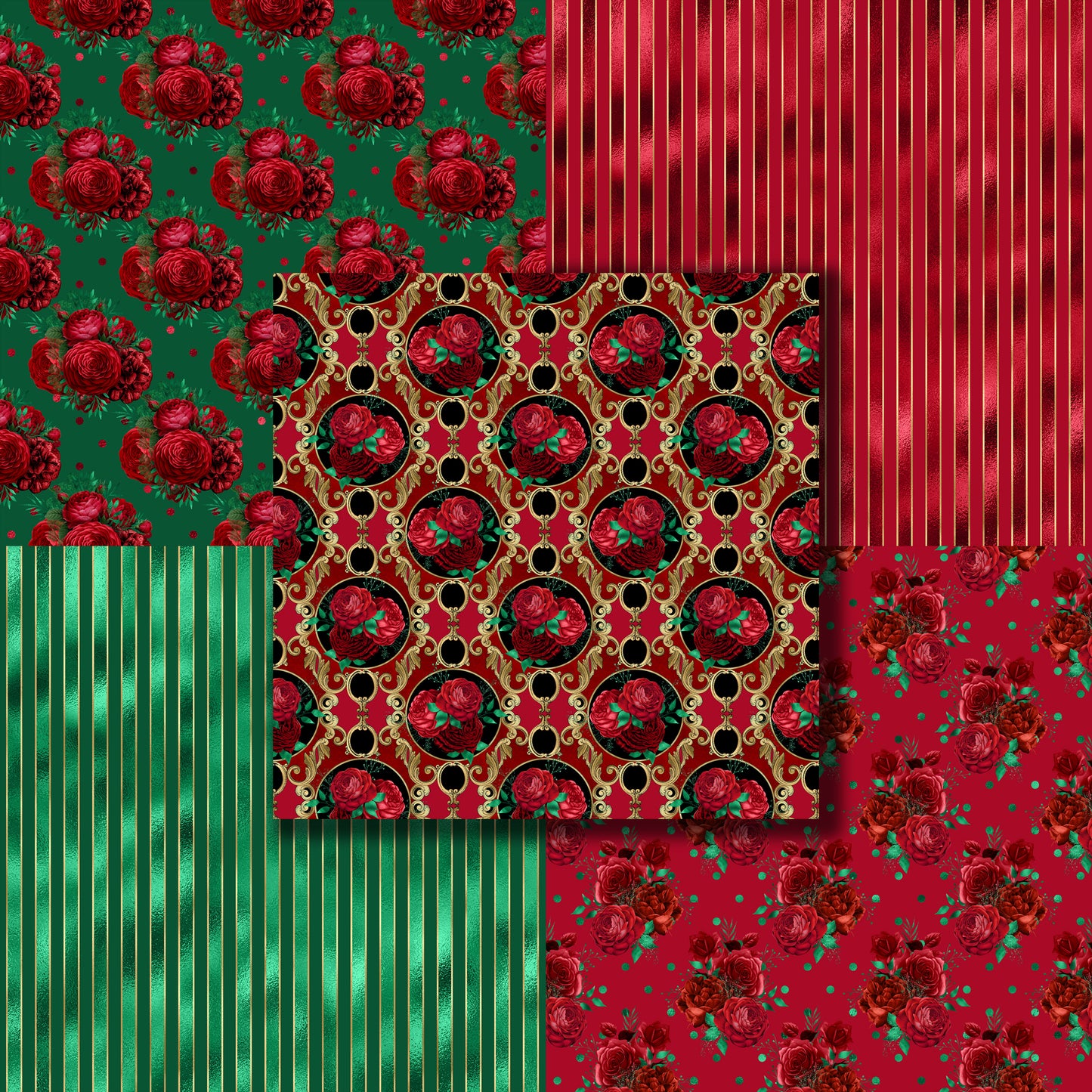 Red & Green Floral Christmas - 12X12 Scrapbook Paper Pack - 8579