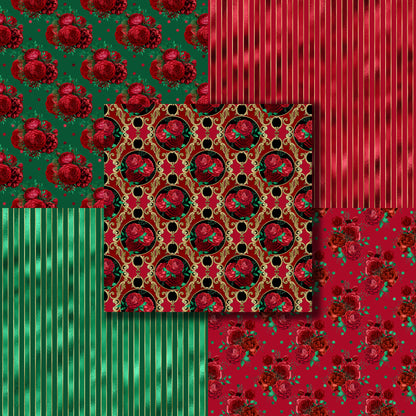 Red & Green Floral Christmas - 12X12 Scrapbook Paper Pack - 8579