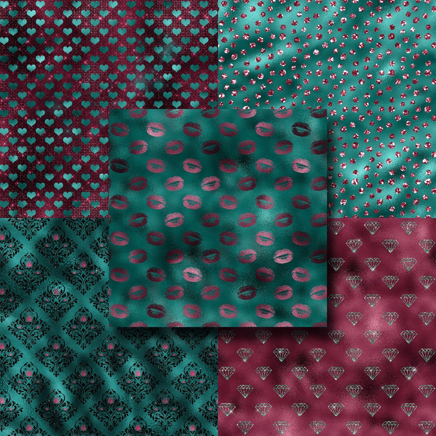 Teal & Burgundy Glam - Paper Pack - 8446