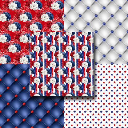 Red White & Blue Floral 12X12 Paper Pack - 8476