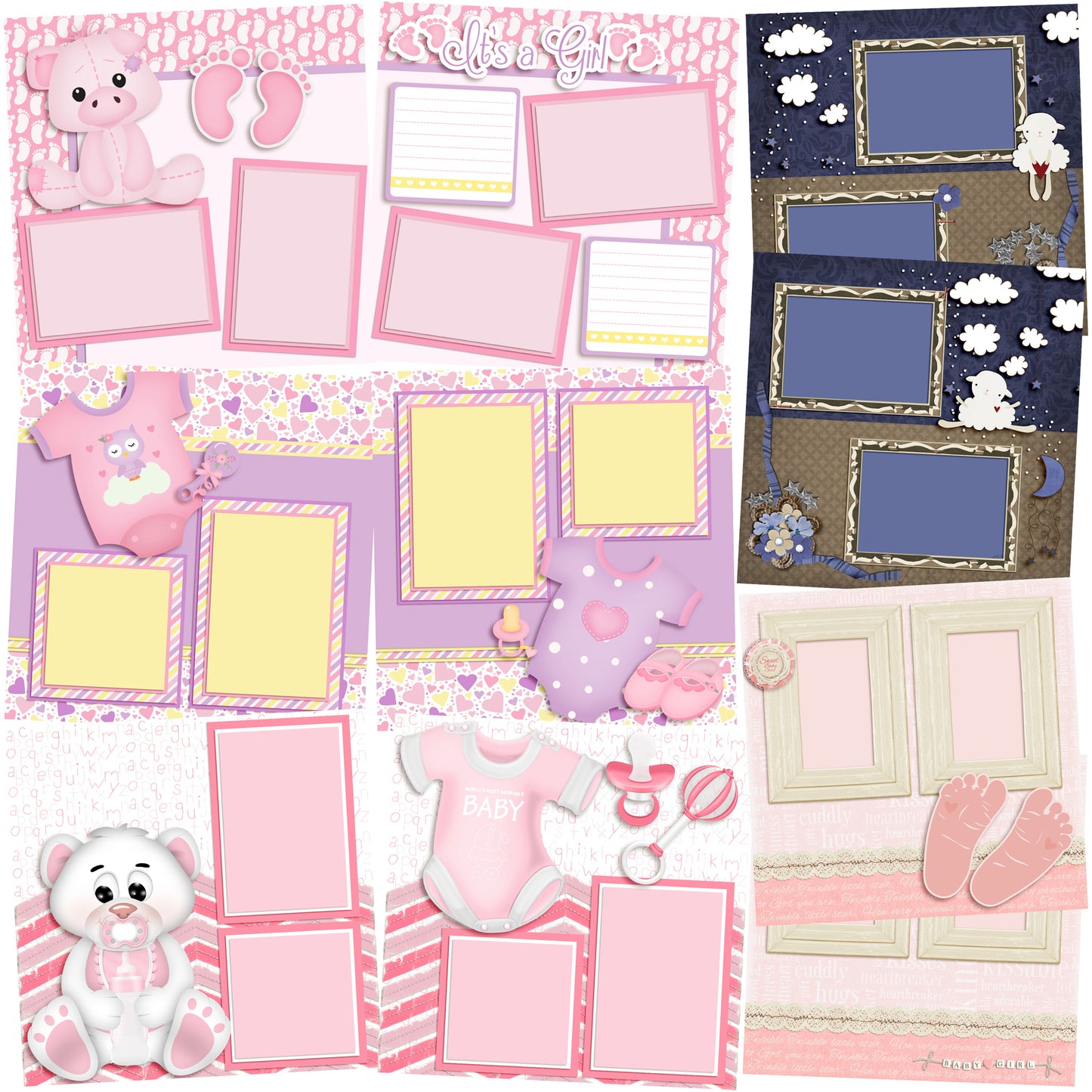 Adorable Baby Girl - Set of 5 Double Page Layouts - 1351