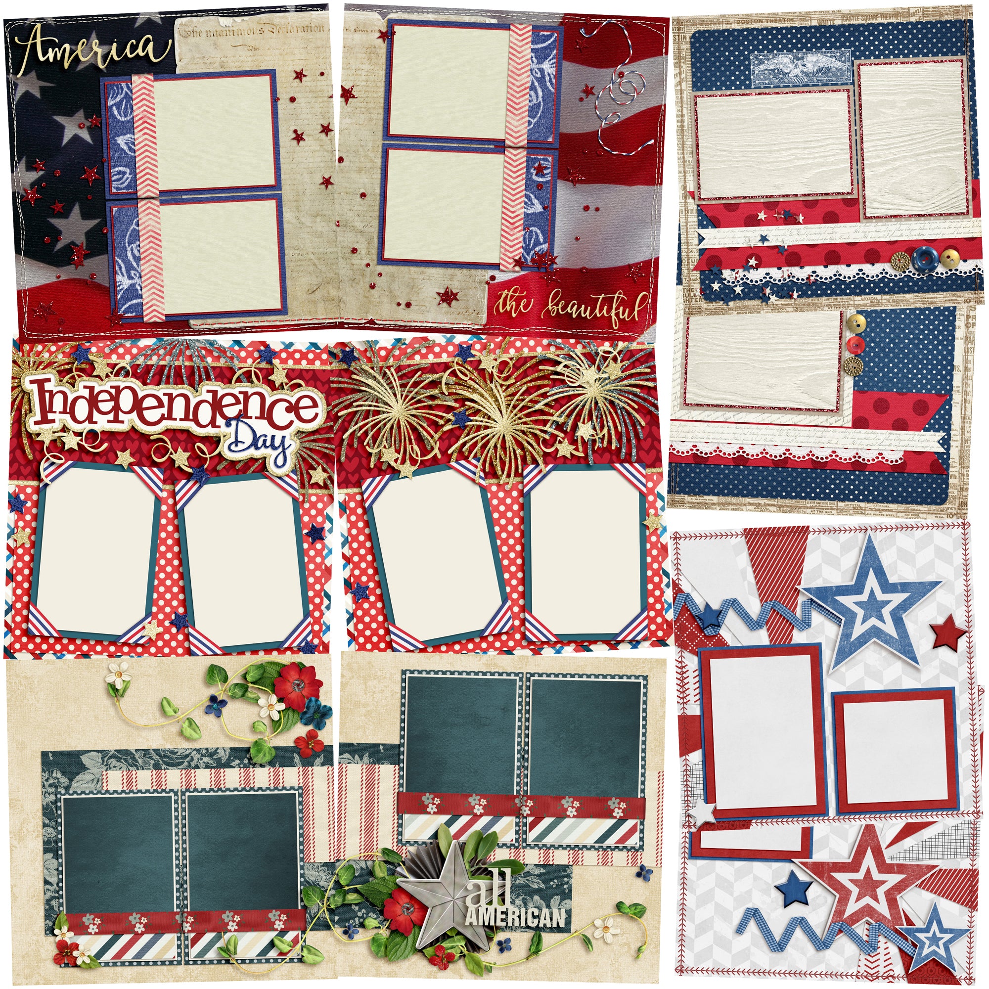 America Beautiful - Set of 5 Double Page Layouts - 1379 – EZscrapbooks