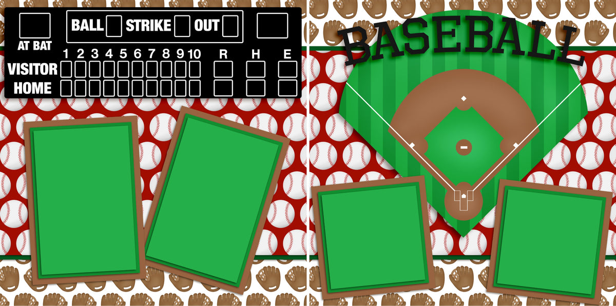 Baseball Fever - Set of 5 Double Page Scrapbook Layouts - 1294