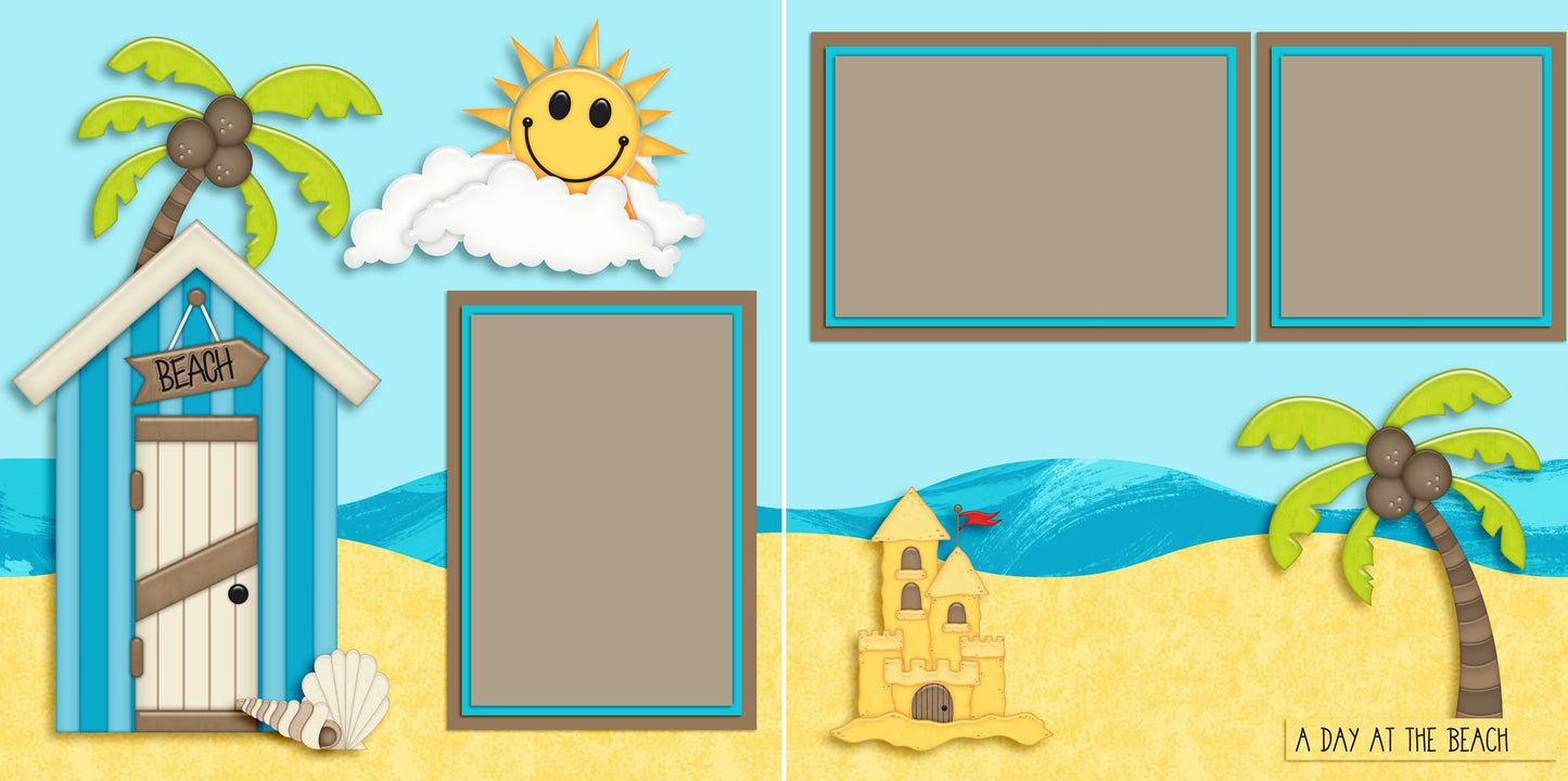 Day at the Beach - Set of 5 Double Page Layouts - 1512