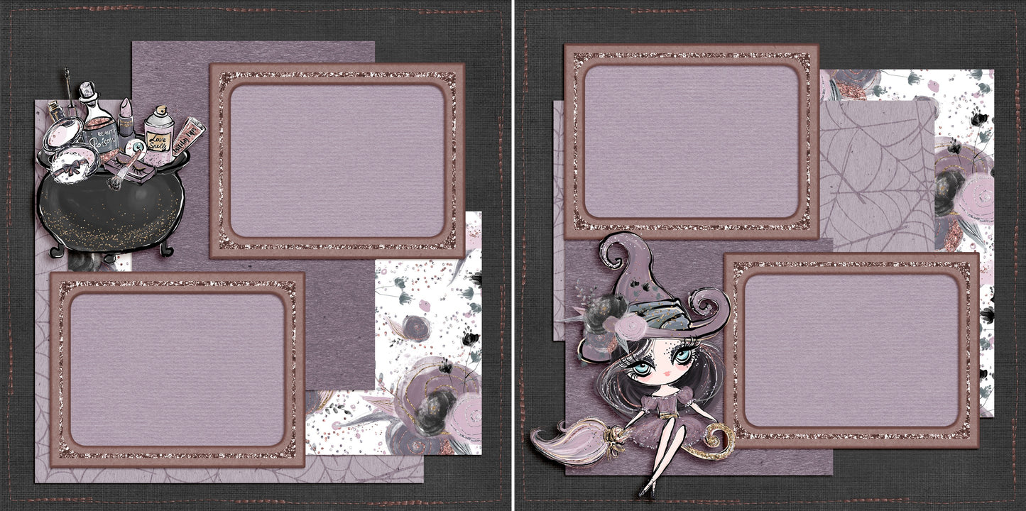Pretty Gothic Witch - Set of 5 Double Page Layouts - 1449