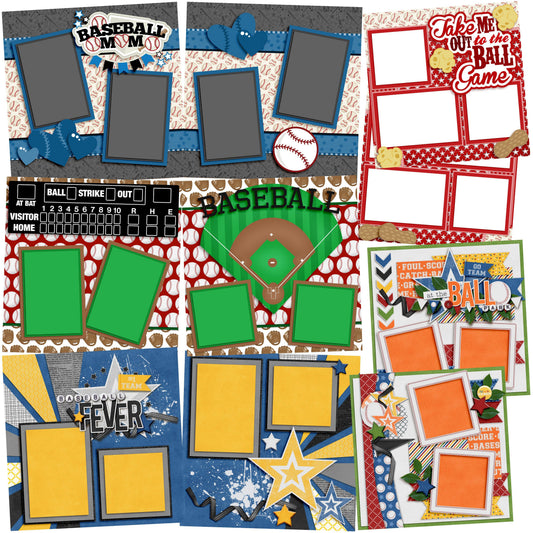 Baseball Fever - Set of 5 Double Page Scrapbook Layouts - 1294