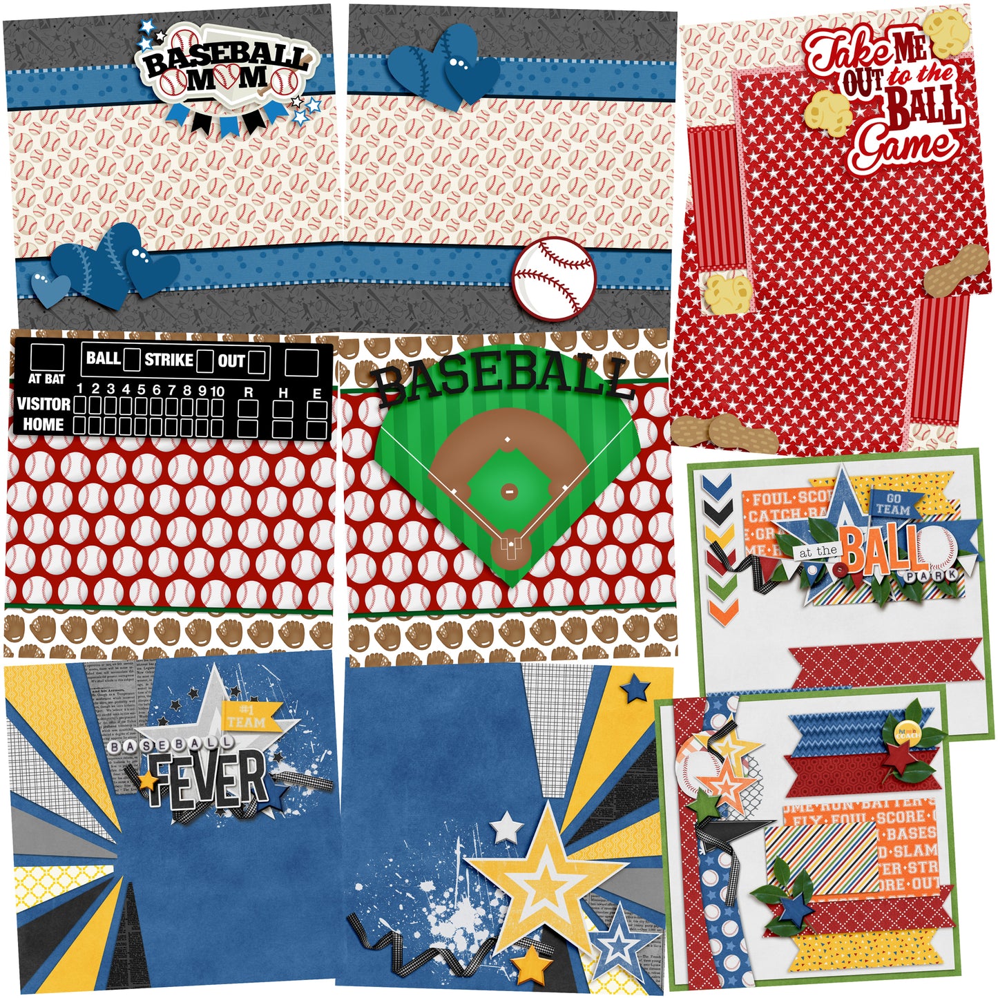 Baseball Fever NPM - Set of 5 Double Page Scrapbook Layouts - 1295