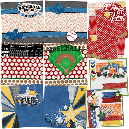 Baseball Fever NPM - Set of 5 Double Page Scrapbook Layouts - 1295