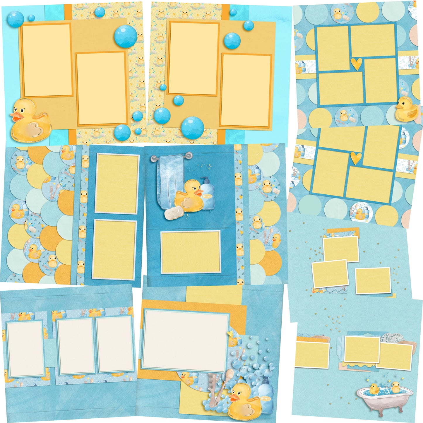 Bath Time Baby - Set of 5 Double Page Layouts - 1594