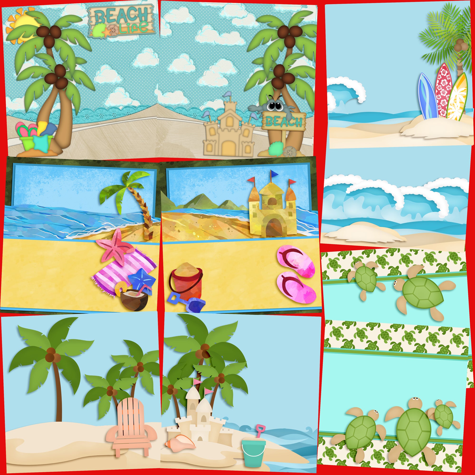 Beach Life NPM - Set of 5 Double Page Layouts - 1236 – EZscrapbooks