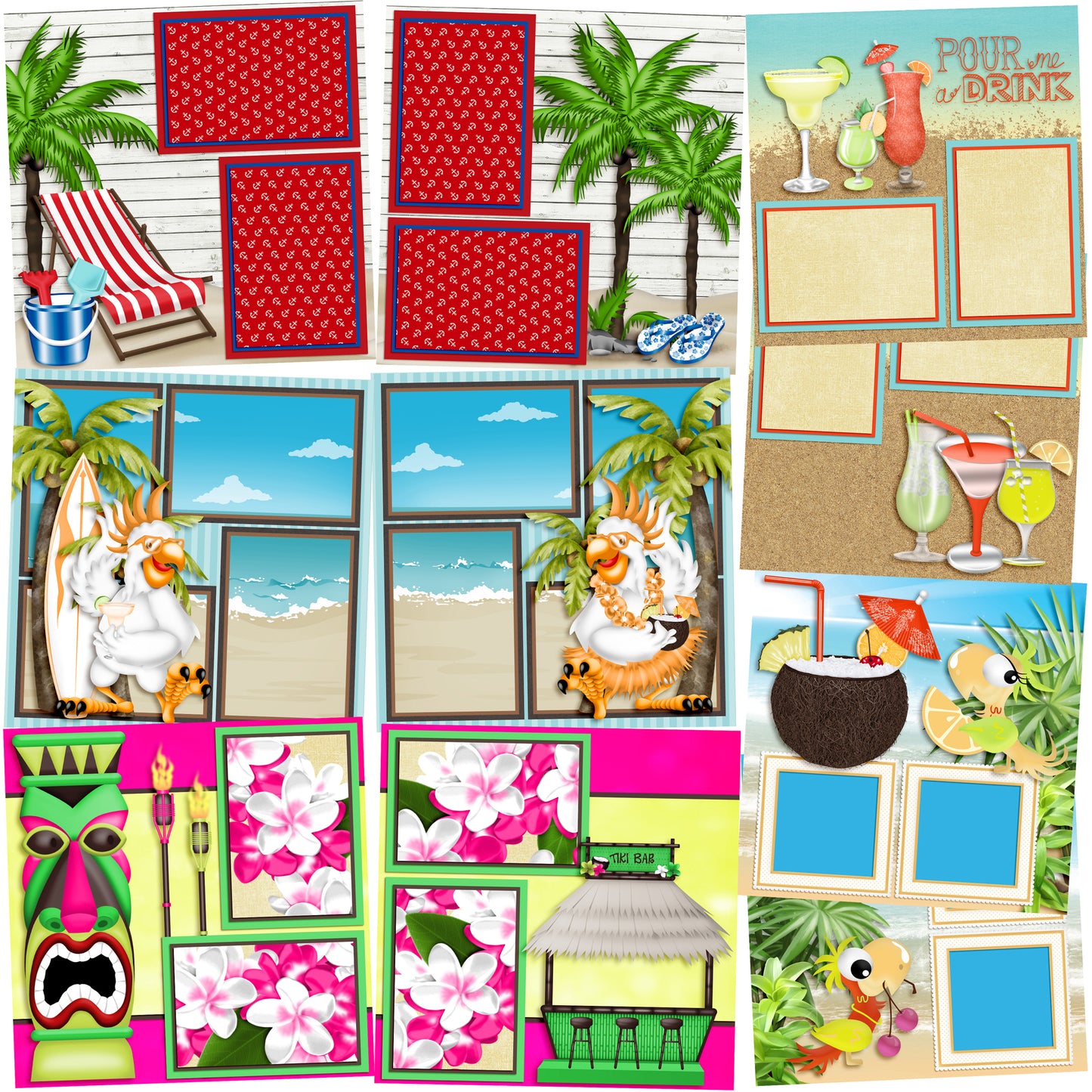Beach Party - Set of 5 Double Page Layouts - 1367