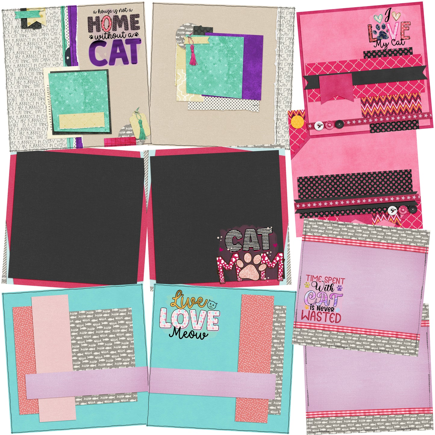 Cat Mom NPM - Set of 5 Double Page Layouts - 1743