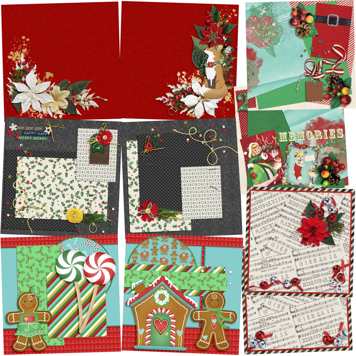 Christmas Glitter NPM - Set of 5 Double Page Layouts - 1412