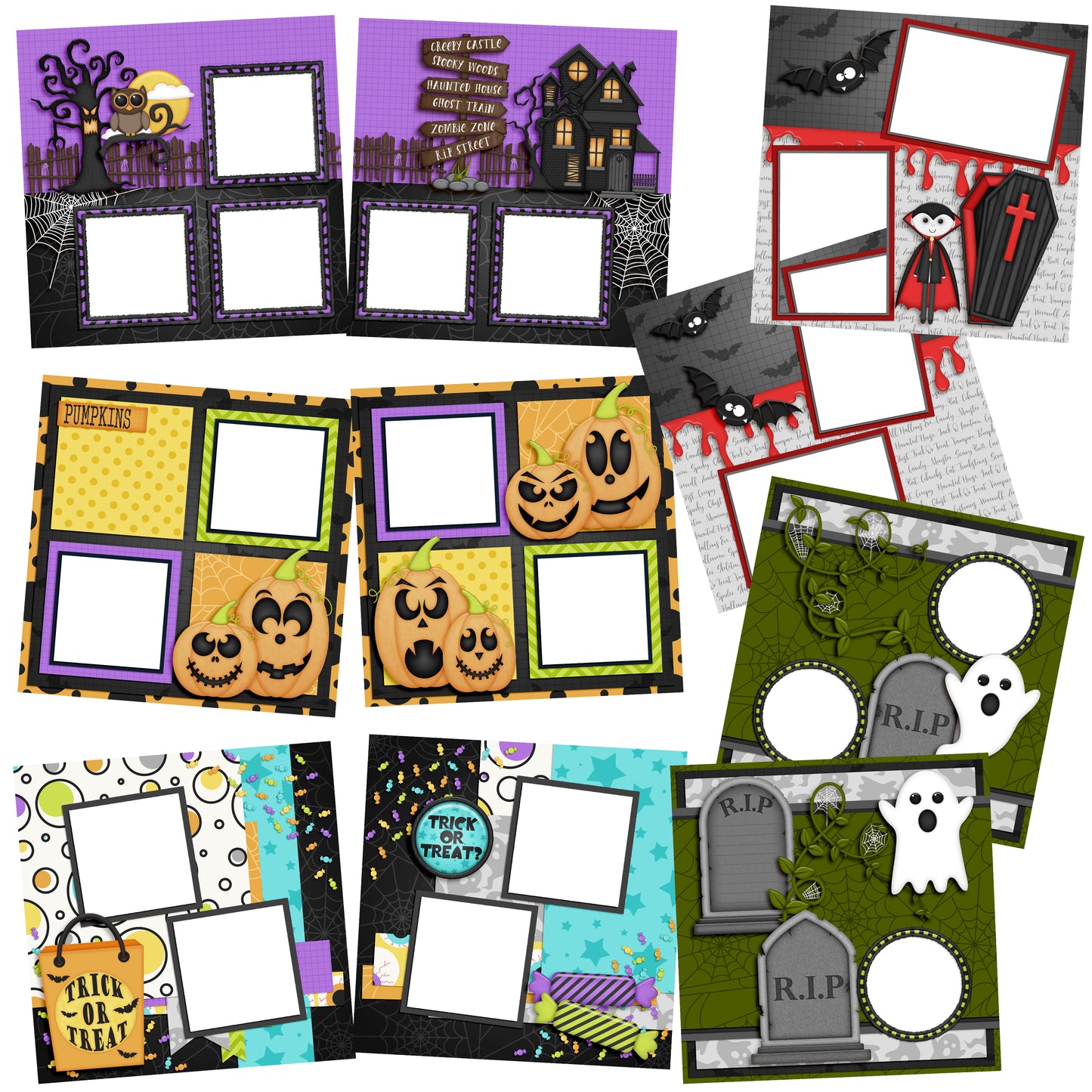 Creepy Castle Inhabitants - EZ Quick Pages -  Digital Bundle - 10 Digital Scrapbook Pages - INSTANT DOWNLOAD