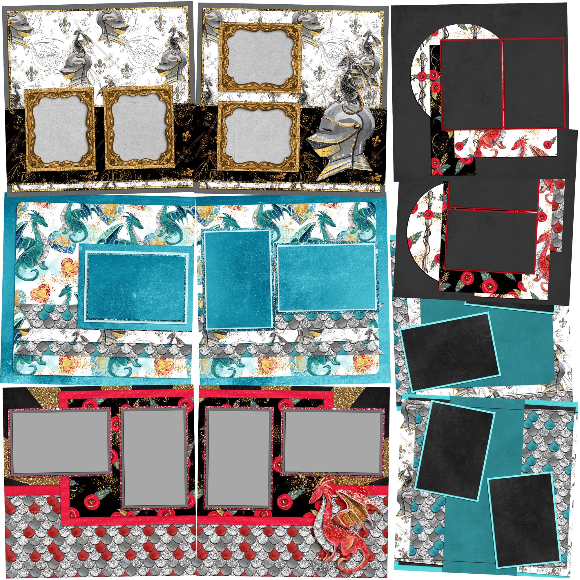 Dragon Knight - Set of 5 Double Page Layouts - 1780 – EZscrapbooks