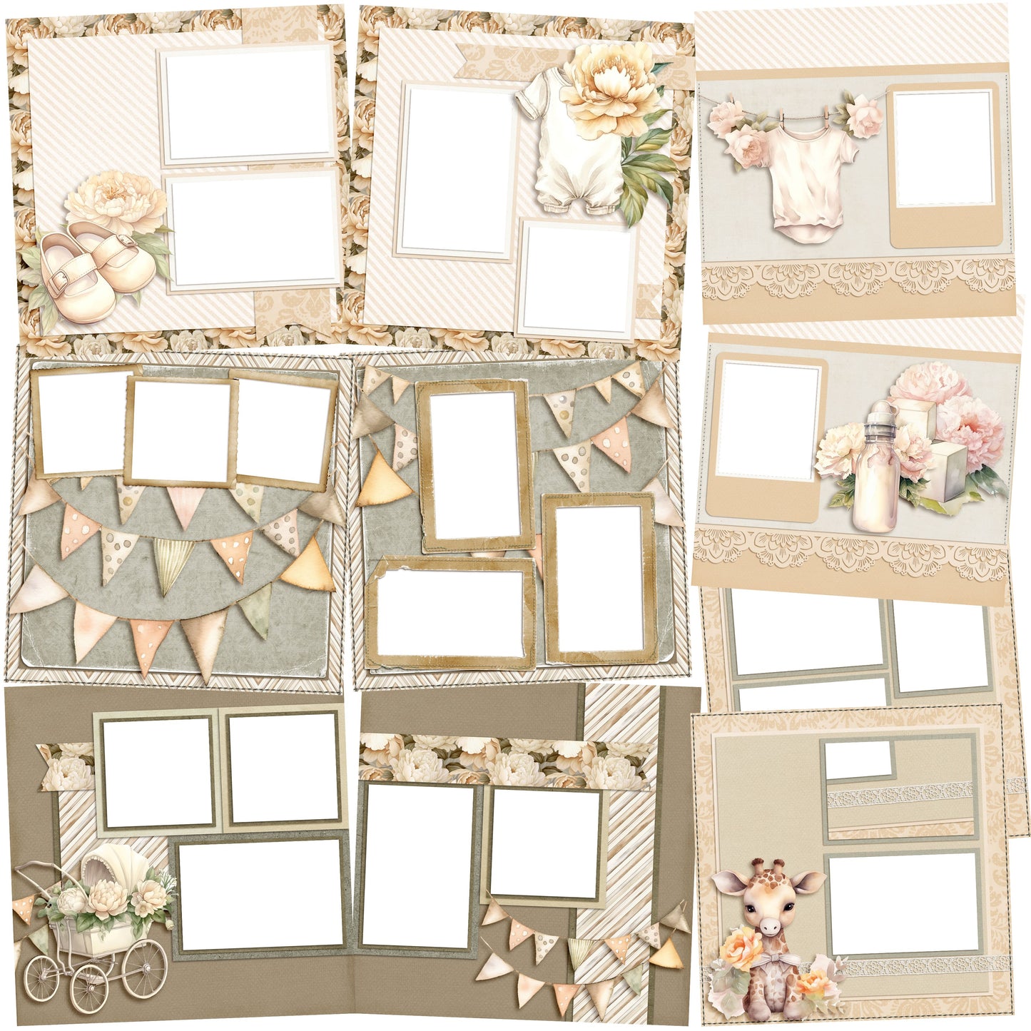 Baby Shower Boy EZ Quick Pages -  Digital Bundle - 10 Digital Scrapbook Pages - INSTANT DOWNLOAD