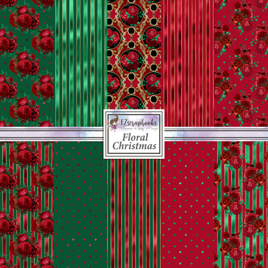 Red & Green Floral Christmas - 12X12 Scrapbook Paper Pack - 8579