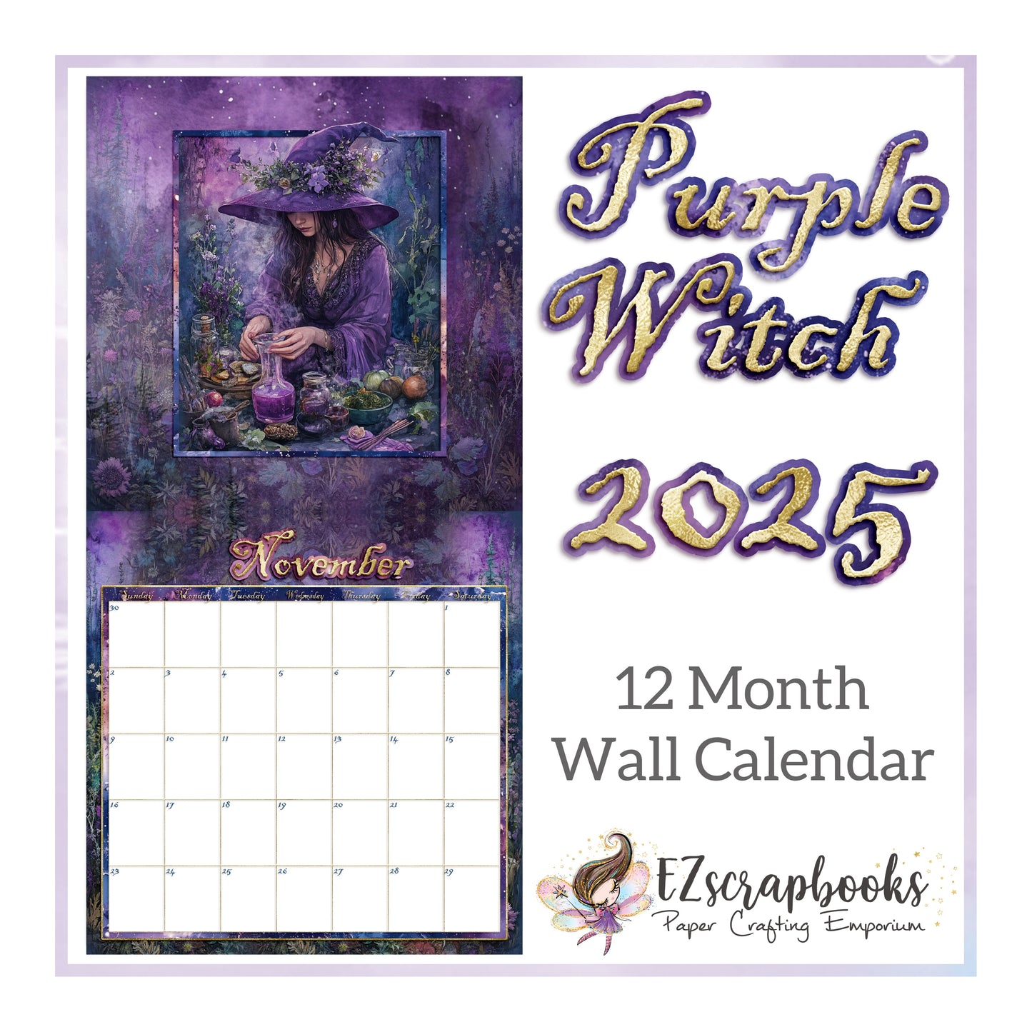 EZ Calendar - Purple Witch - 2025 - EZCAL-004