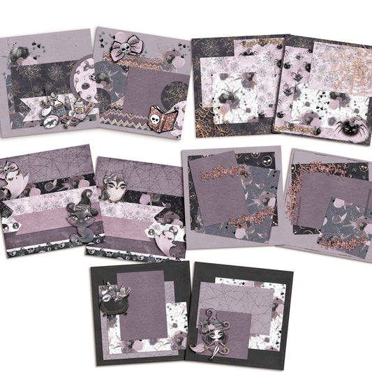 Pretty Gothic Witch NPM - Set of 5 Double Page Layouts - 1450
