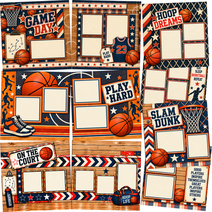 Basketball Play Hard - Set of 5 Double Page Layouts - 26-1056