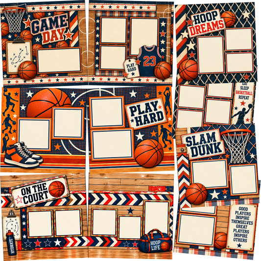 Basketball Play Hard - Set of 5 Double Page Layouts - 26-1056
