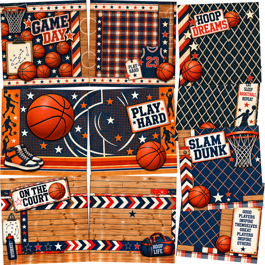 Basketball Play Hard NPM Set of 5 Double Page Layouts - 26-1057