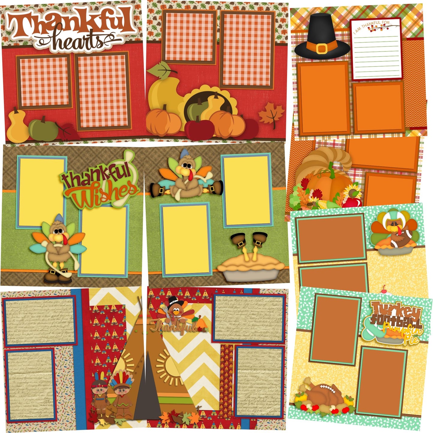 Thanksgiving - Set of 5 Double Page Scrapbook Layouts - 1193