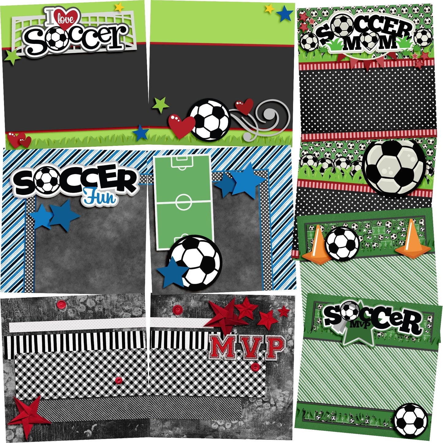 Soccer Fun NPM - Set of 5 Double Page Scrapbook Layouts - 1306