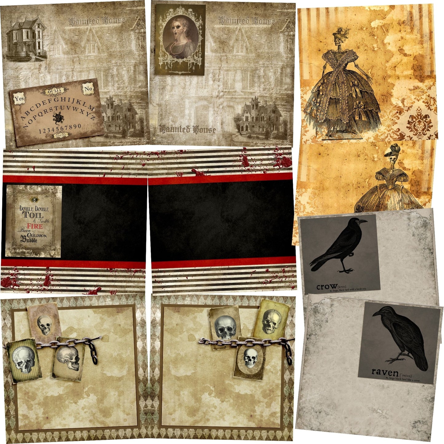 Haunted House NPM - Set of 5 Double Page Scrapbook Layouts - 1277