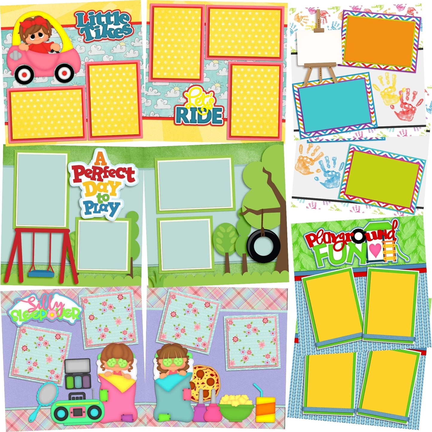 Playtime Girl - Set of 5 Double Page Scrapbook Layouts - 1200