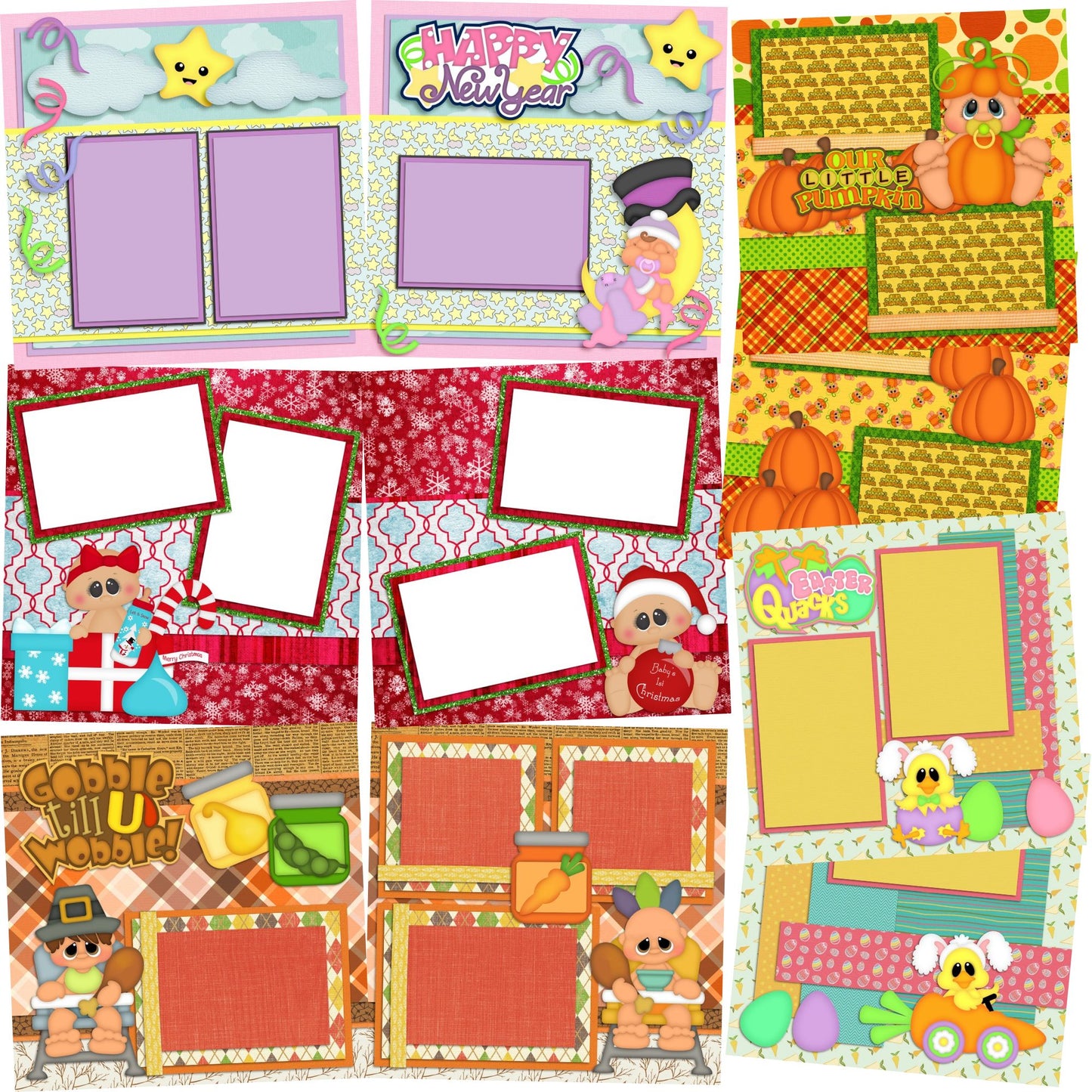 Baby Girl Holiday - Set of 5 Double Page Scrapbook Layouts - 1241