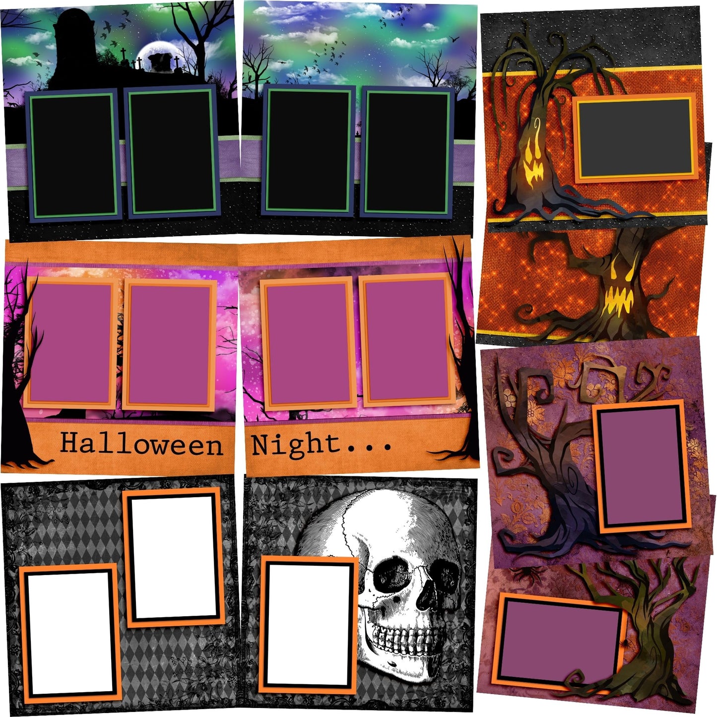Halloween Night - Set of 5 Double Page Scrapbook Layouts - 1278