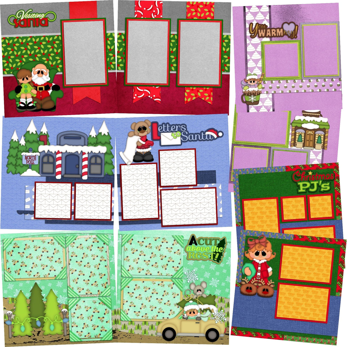 Visiting Santa Girl - Set of 5 Double Page Scrapbook Layouts - 1091