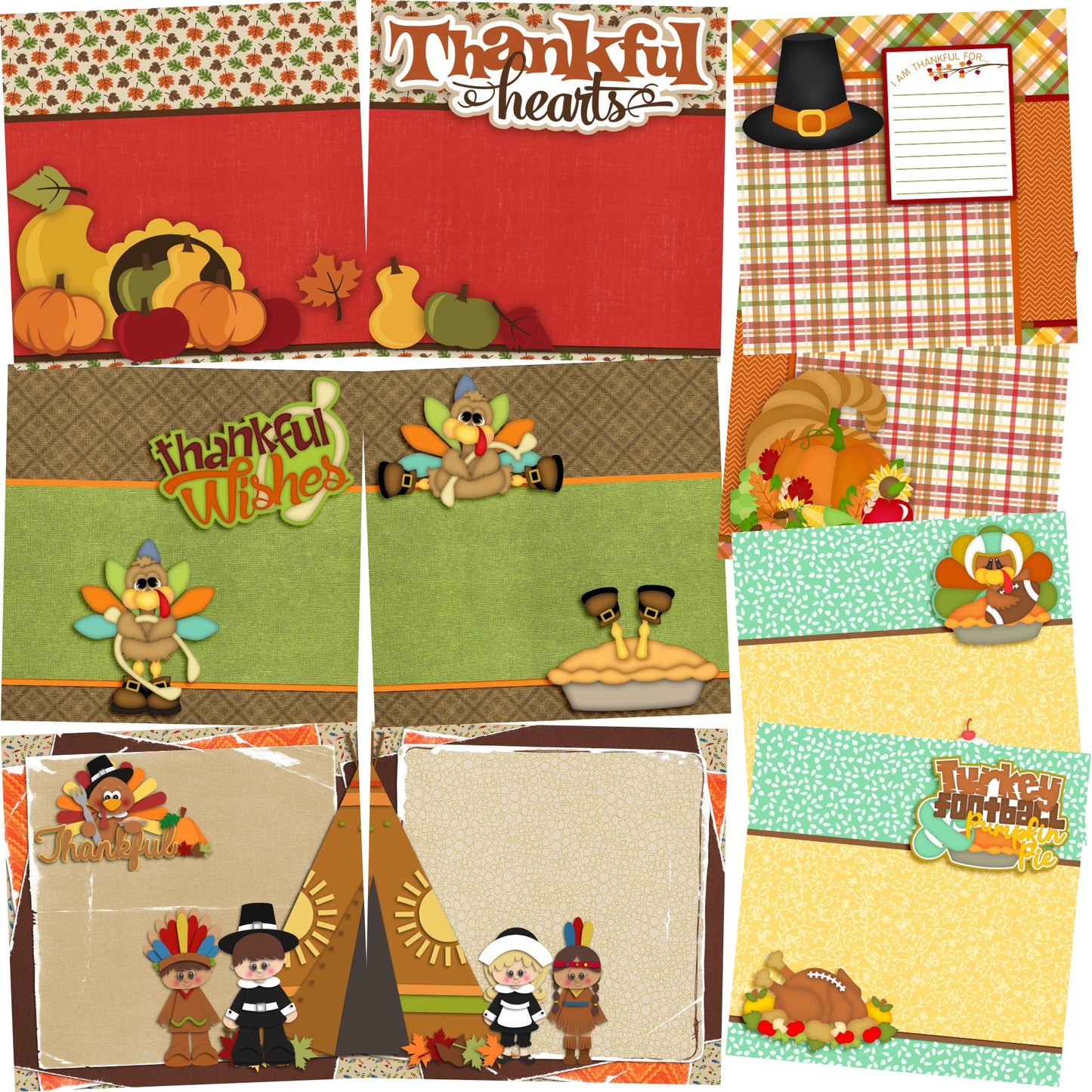 Thanksgiving NPM - Set of 5 Double Page Scrapbook Layouts - 1207