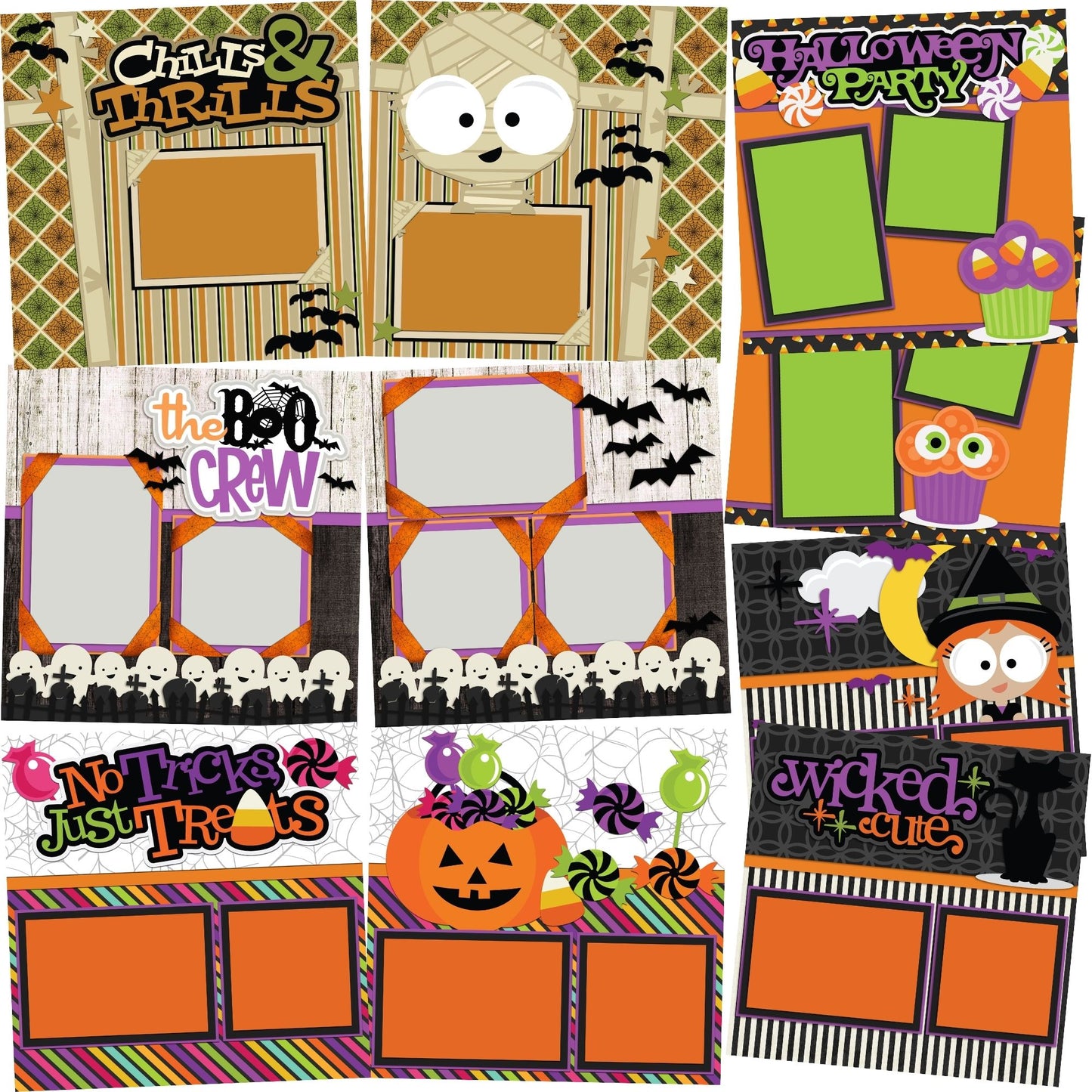 Chills & Thrills - Set of 5 Double Page Scrapbook Layouts - 1178