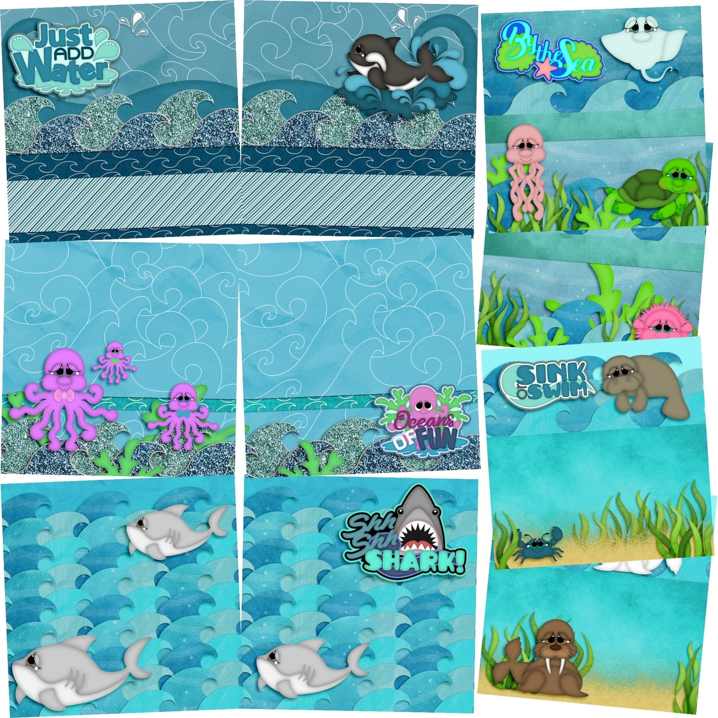 Oceans of Fun NPM- Set of 5 Double Page Scrapbook Layouts - 1269