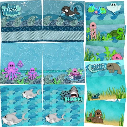 Oceans of Fun NPM- Set of 5 Double Page Scrapbook Layouts - 1269