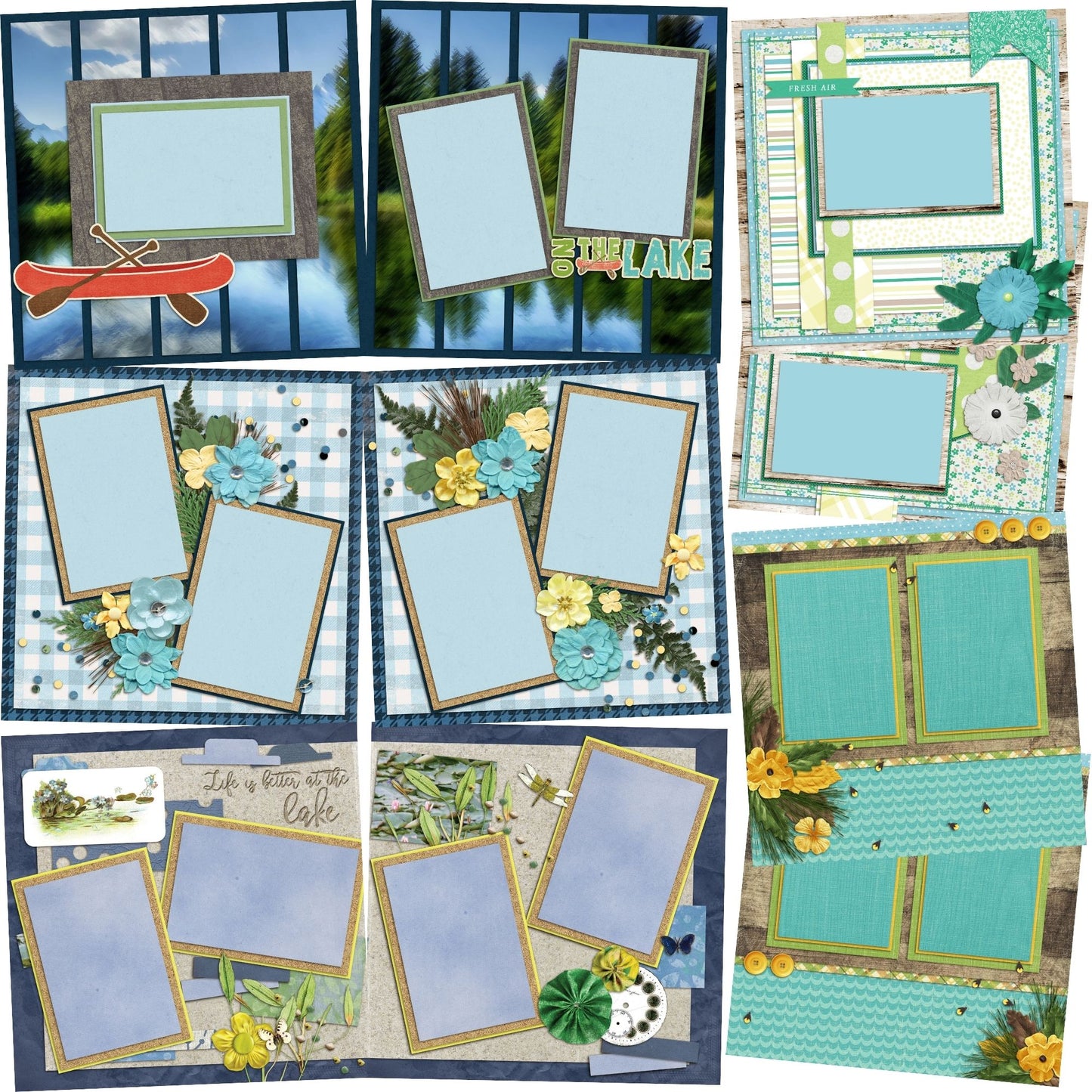 At the Lake - Set of 5 Double Page Scrapbook Layouts - 1160