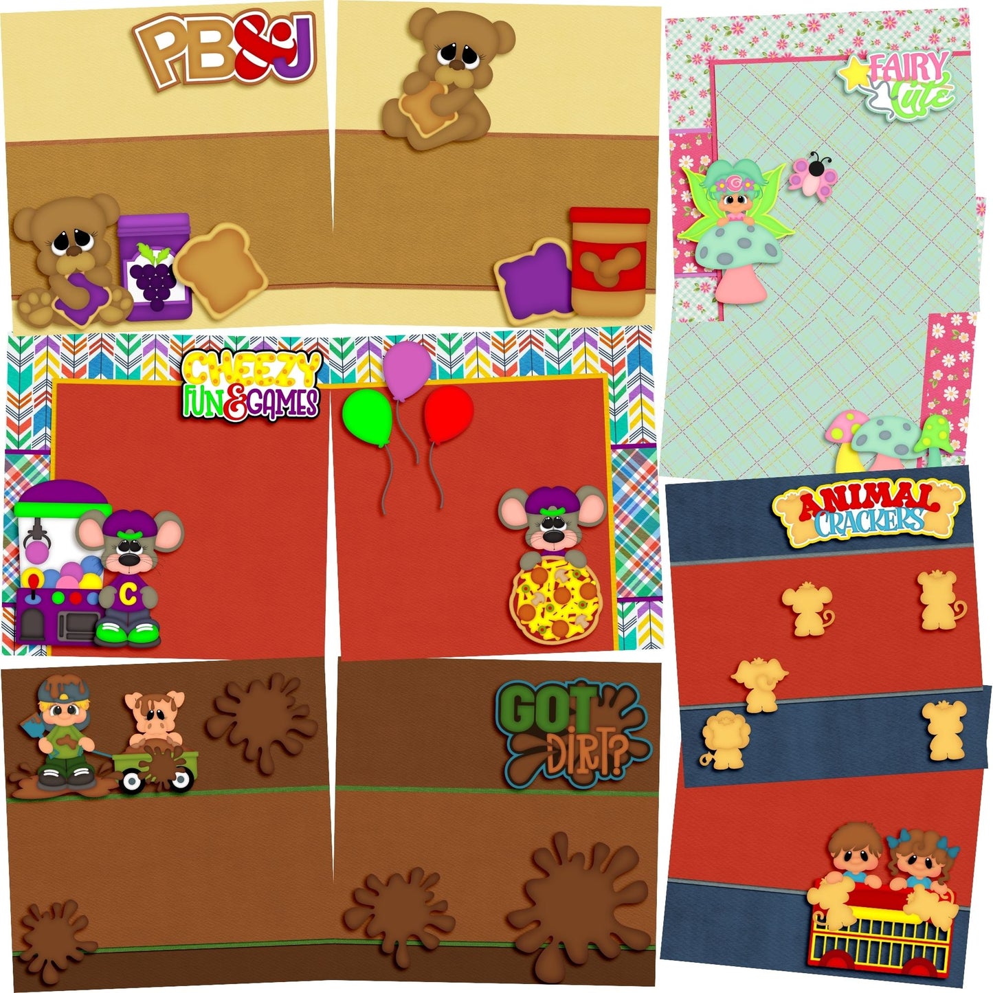 Just for Kids NPM - Set of 5 Double Page Scrapbook Layouts - 1281
