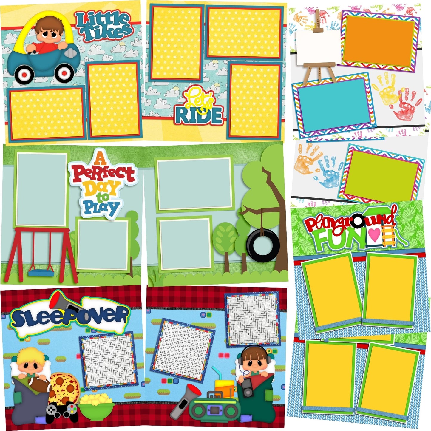 Playtime Boy - Set of 5 Double Page Scrapbook Layouts - 1199