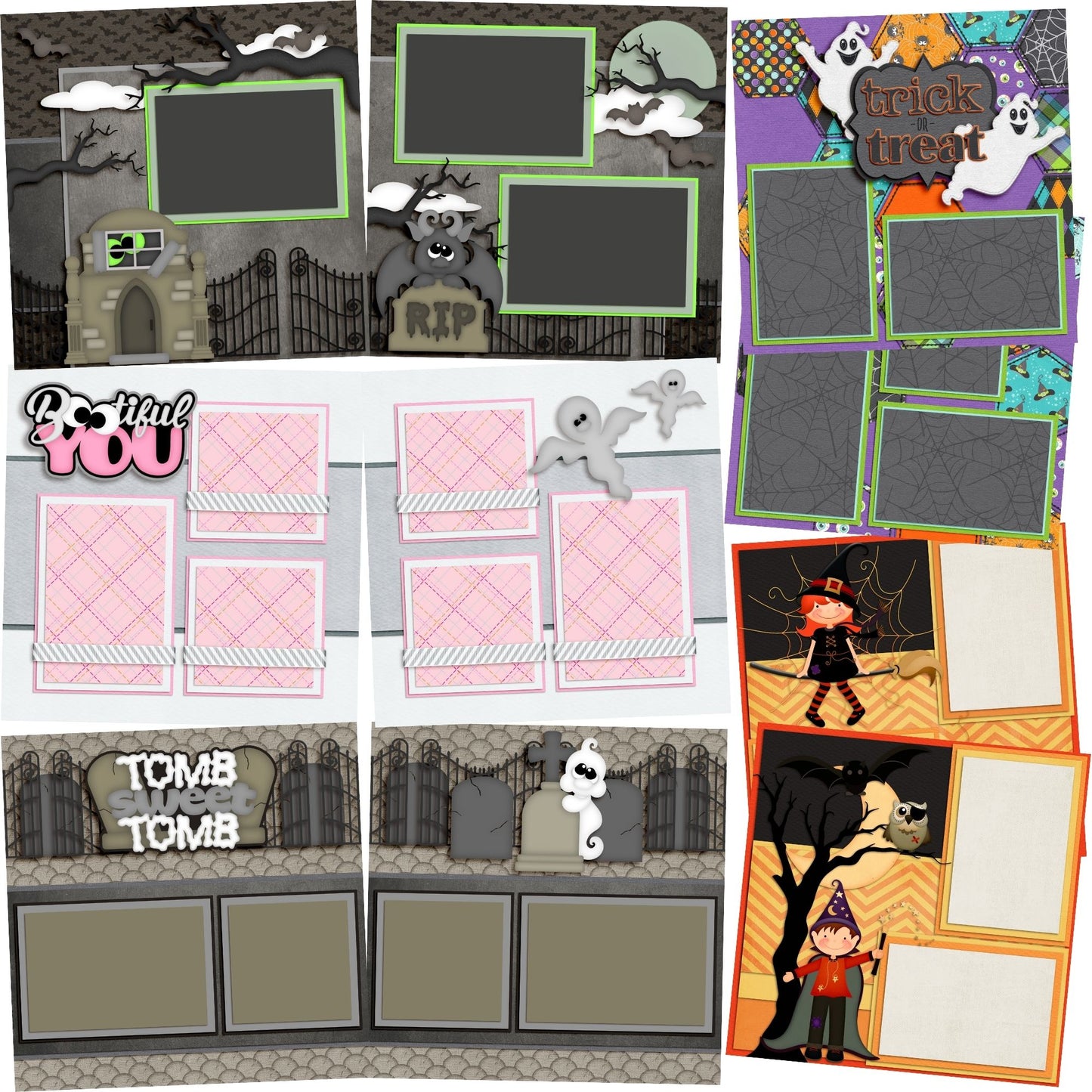Trick or Treat - Set of 5 Double Page Scrapbook Layouts - 1309
