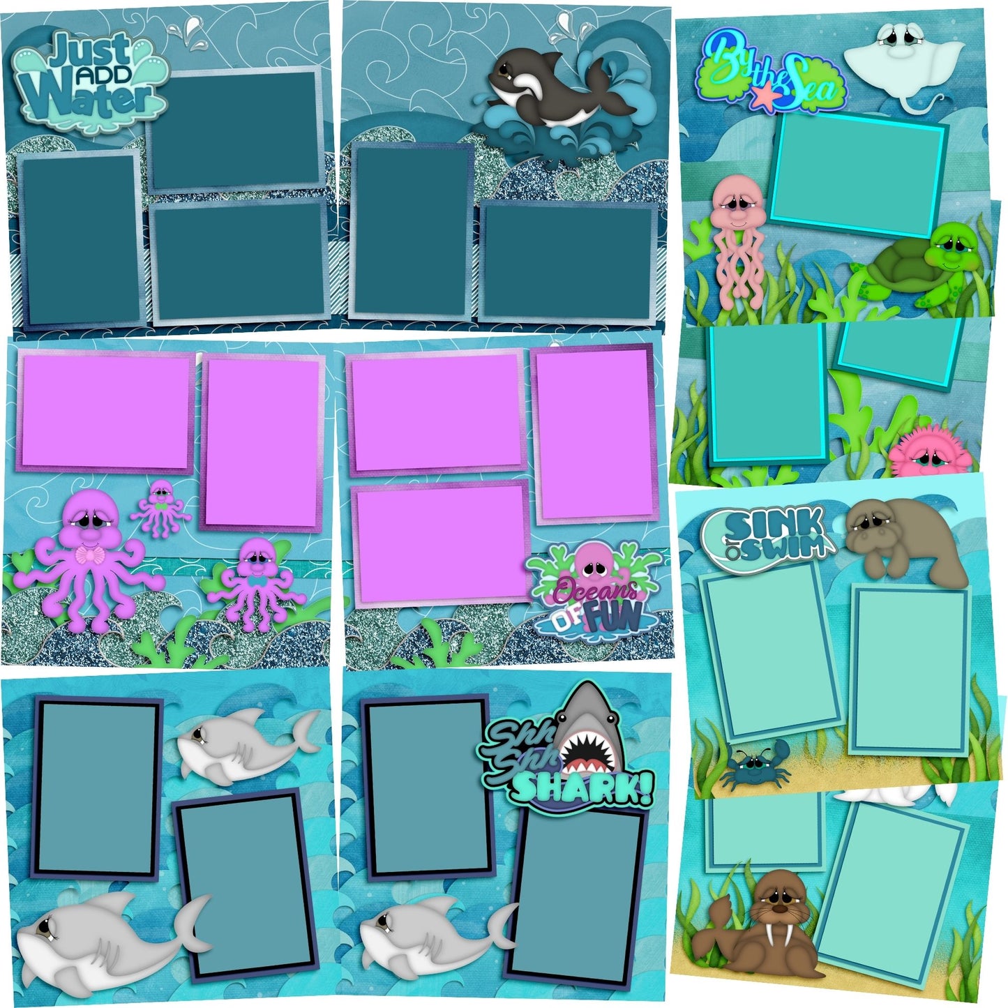 Oceans of Fun - Set of 5 Double Page Scrapbook Layouts - 1268