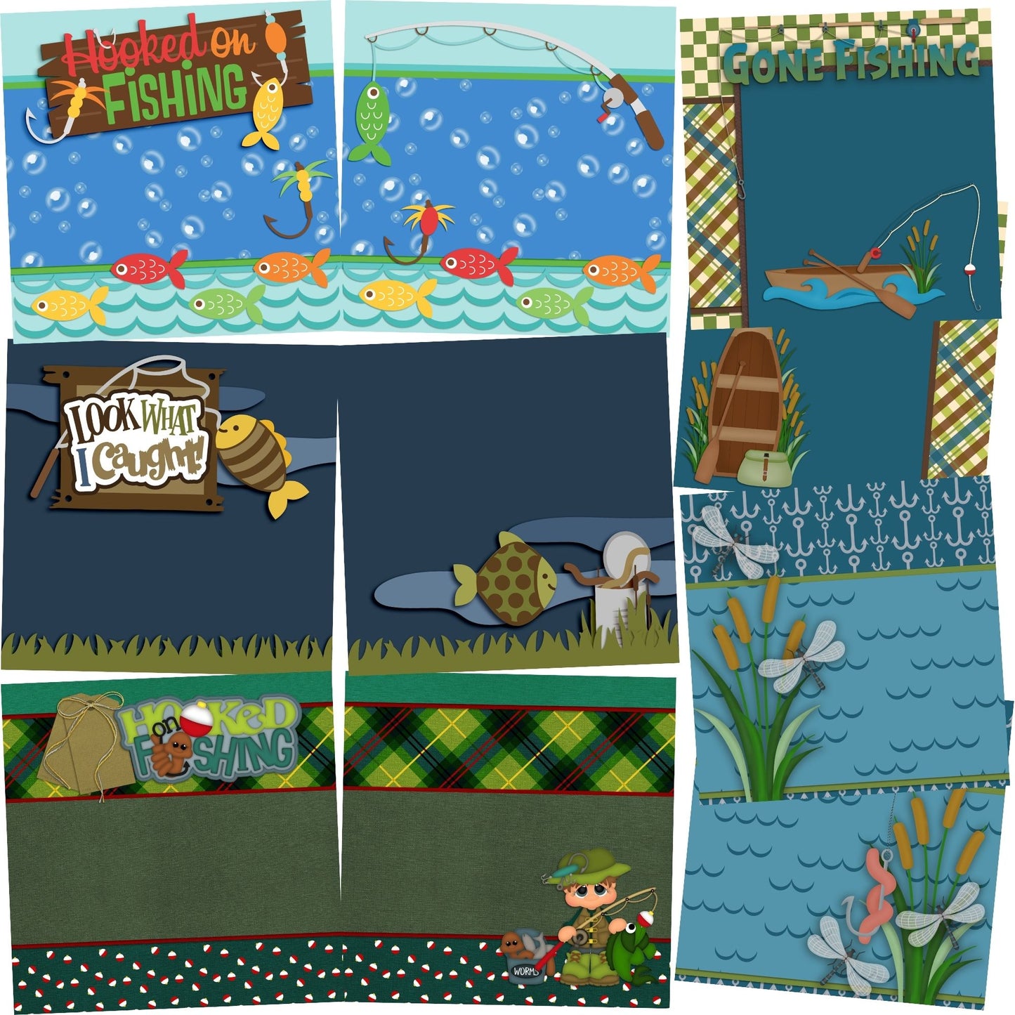 Fishing Trip NPM - Set of 5 Double Page Scrapbook Layouts - 1202