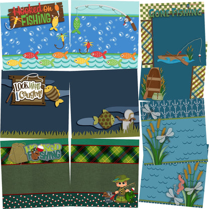 Fishing Trip NPM - Set of 5 Double Page Scrapbook Layouts - 1202